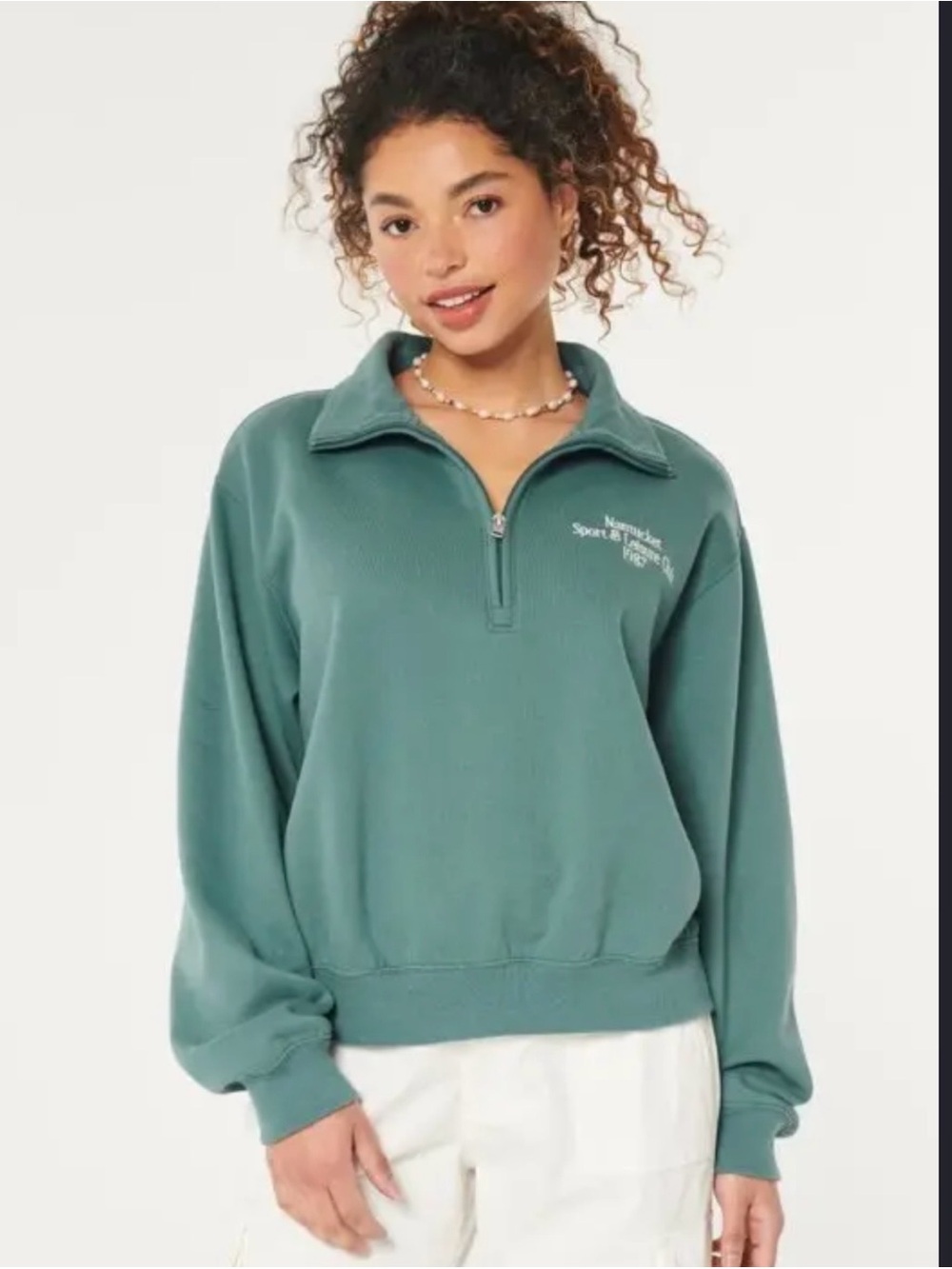 Hollister Teal Quarter-Zip Pullover Sweatshirt